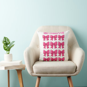 So Pretty Pink Bows Girly Coquette Aesthetic Cushion