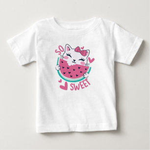 So Sweet Cute Kawaii Cat Eating Watermelon Toddler Baby T-Shirt
