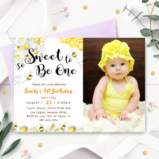 So Sweet To Be One 1st Birthday Photo Invitation
