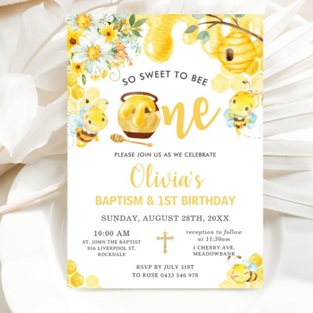So Sweet To Be One Cute Bees 1st Birthday Baptism Invitation (Creator Uploaded)