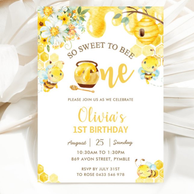 So Sweet To Be One Cute Bees 1st Birthday   Invitation (Creator Uploaded)