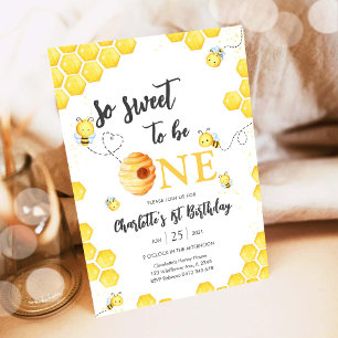 So Sweet To Be One Honey Bee 1st Birthday Invitation