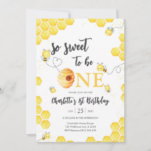 So Sweet To Be One Honey Bee 1st Birthday Invitation