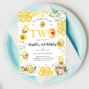 So Sweet To Be Two Honey Bee 2nd Birthday Invitation