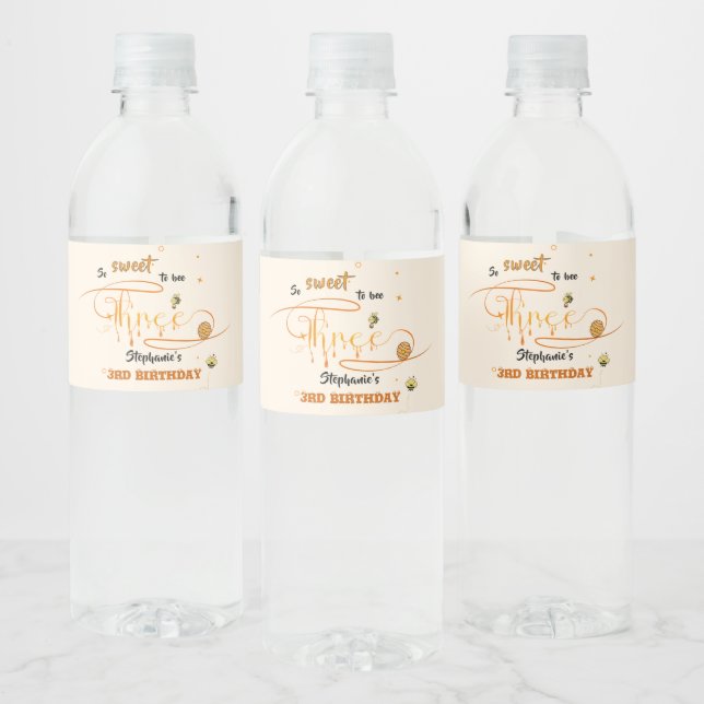 So Sweet To Bee 3 Honey Bee 3rd Birthday Water Bottle Label (Bottles)