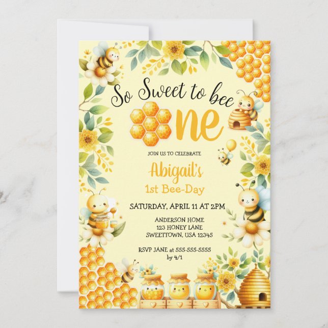 SO SWEET TO BEE ONE 1ST BIRTHDAY INVITATION (Front)