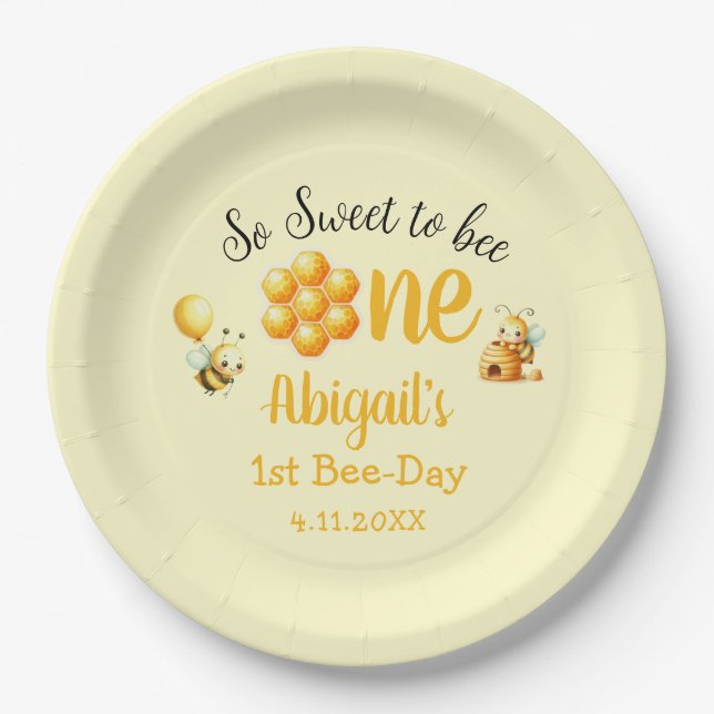 SO SWEET TO BEE ONE 1ST BIRTHDAY PAPER PLATE (Front)