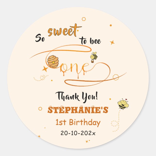 So Sweet To Bee One Cute Honey Bee 1st Birthday Classic Round Sticker (Front)