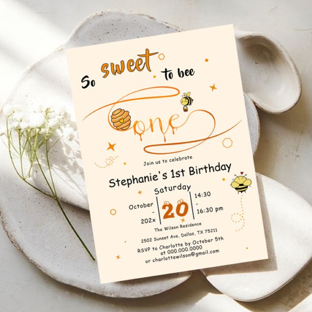 So Sweet To Bee One Cute Honey Bee 1st Birthday Invitation (Creator Uploaded)