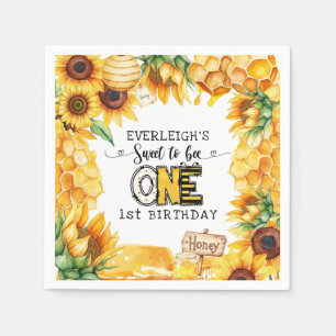 So sweet to bee one floral 1st birthday  napkin