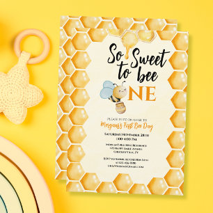So Sweet To Bee One Girls Boys First Birthday  Invitation