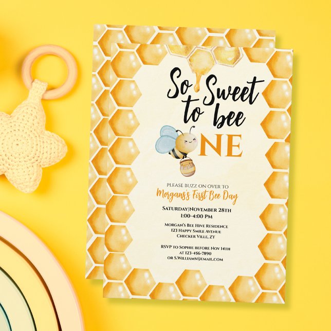 So Sweet To Bee One Girls Boys First Birthday  Invitation (Creator Uploaded)