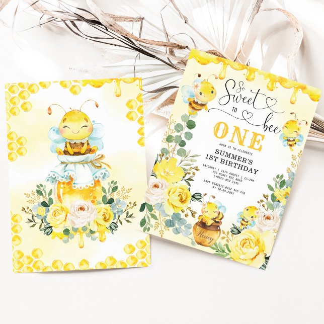 So Sweet to Bee One Honeycomb Bee Birthday Party Invitation (Creator Uploaded)