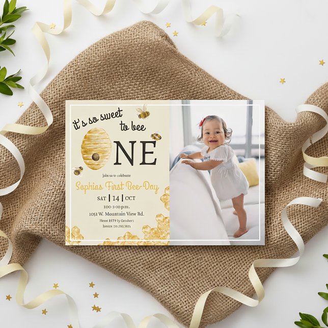 So Sweet To Bee One Honeycomb First Birthday Photo Invitation (Creator Uploaded)