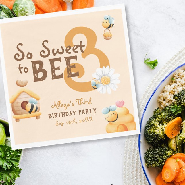 So Sweet to Bee Three Cute 3rd Birthday Party Napkin (Creator Uploaded)