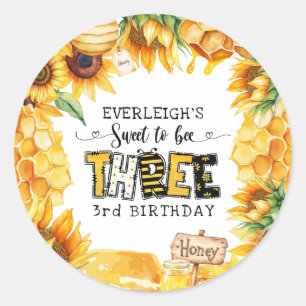 So sweet to bee three floral 3rd birthday classic round sticker