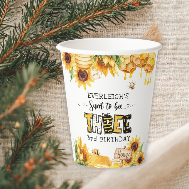 So sweet to bee three floral 3rd birthday  paper cups (Creator Uploaded)