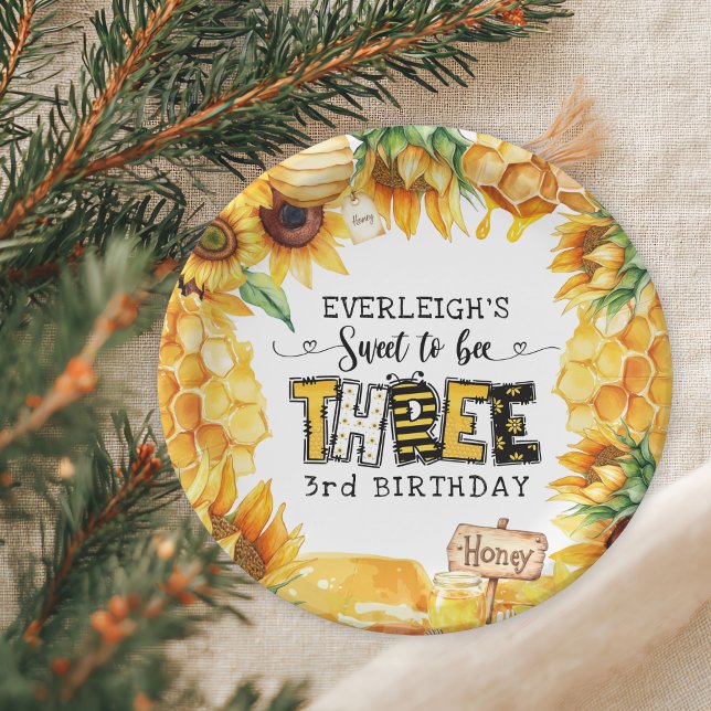 So sweet to bee three floral 3rd birthday  paper plate (Creator Uploaded)