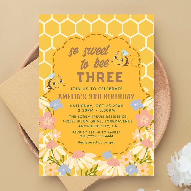 So sweet to bee three girl birthday party invitation (Creator Uploaded)