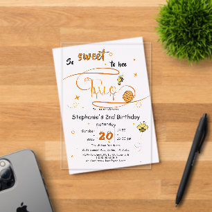 So Sweet To Bee Two Cute Honey Bee 2nd Birthday Acrylic Invitations