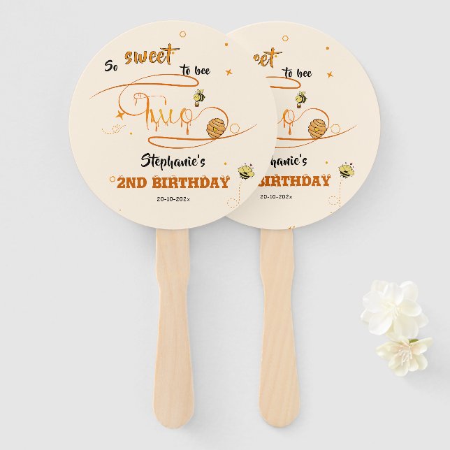 So Sweet To Bee Two Cute Honey Bee 2nd Birthday Hand Fan (Front and Back)