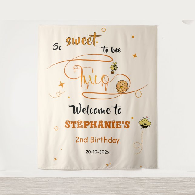 So Sweet To Bee Two Cute Honey Bee 2nd Birthday Tapestry (Front)