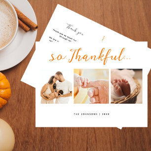So Thankful 3 Photo Baby Shower Thank You Postcard