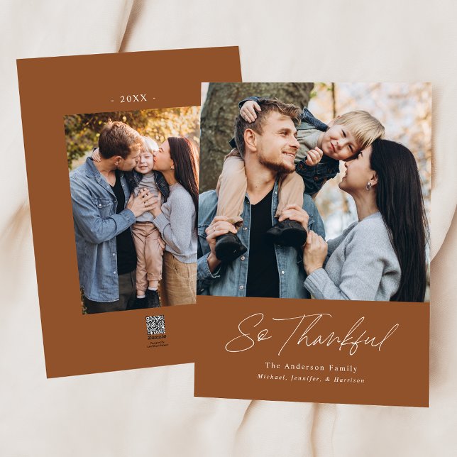 So Thankful Pecan 2 Photo Thanksgiving Holiday Card (Creator Uploaded)