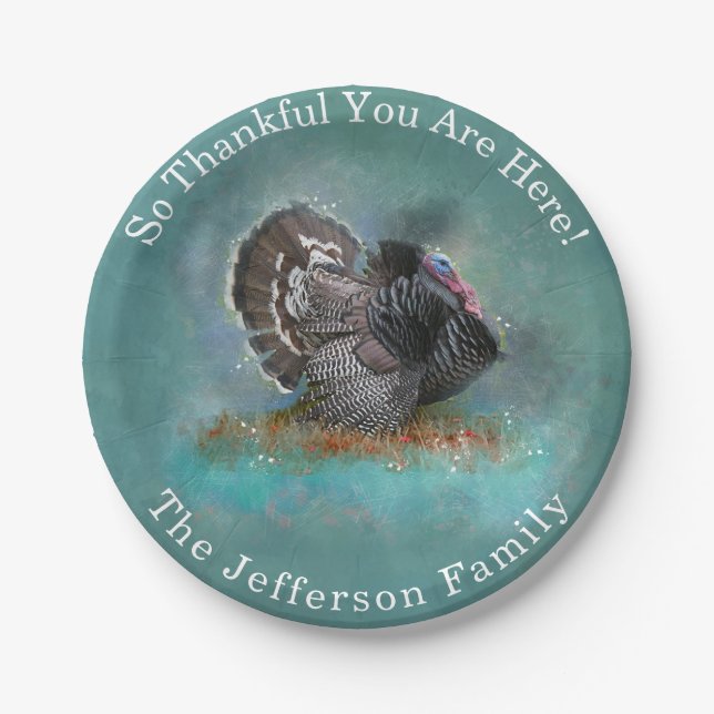 So Thankful You Are Here Thanksgiving Turkey Paper Plate (Front)