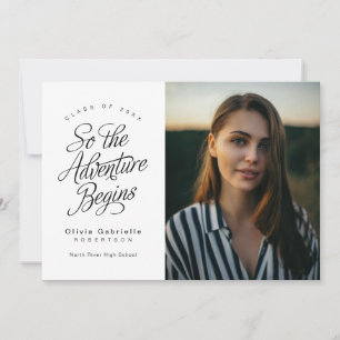 So The Adventure Begins Minimalist Graduation Announcement