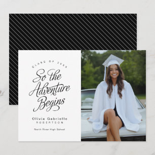 So The Adventure Begins Minimalist Graduation Announcement