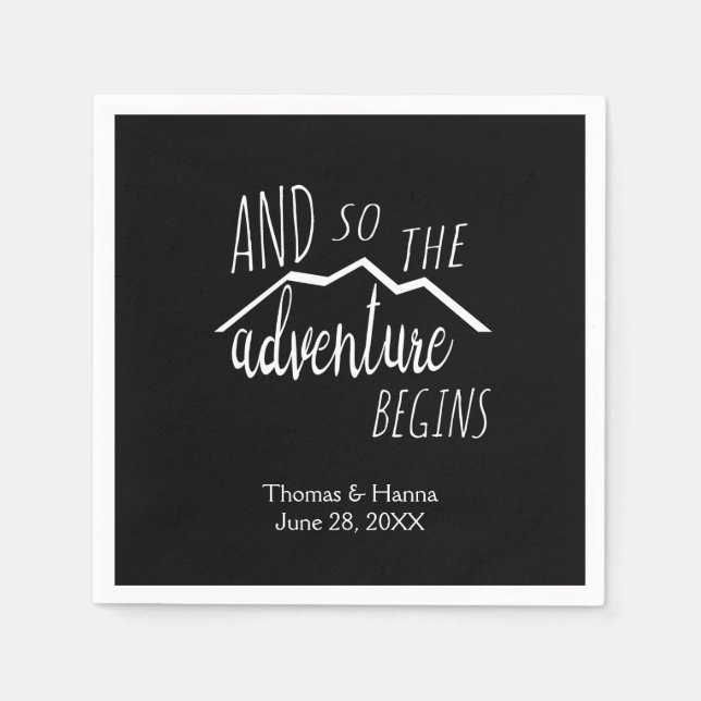 So The Adventure Begins Rustic Mountain Wedding Napkin (Front)