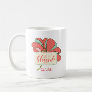So Very Blessed 70s Floral Pink & Aqua Coffee Mug