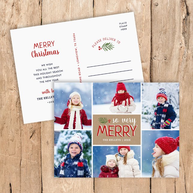 So Very Merry 6 Photo Collage Holiday Postcard (Creator Uploaded)