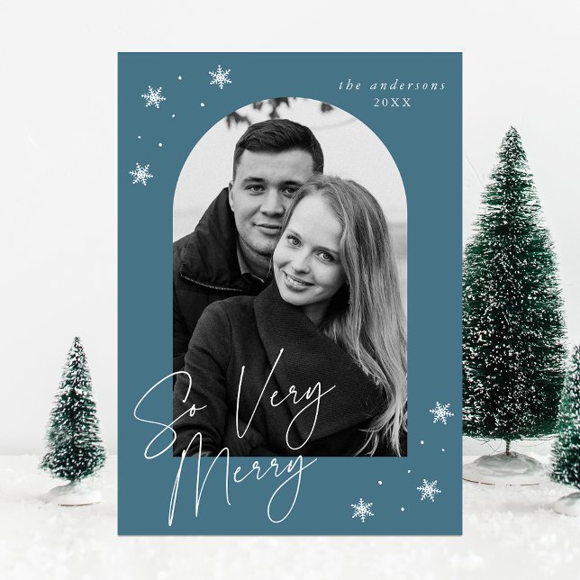 So Very Merry Blue Frost Arch Frame Photo Holiday Card (Creator Uploaded)