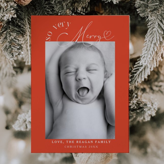 So Very Merry Christmas Retro Red Birth  Announcement (Creator Uploaded)