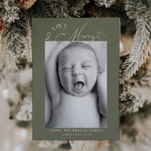 So Very Merry Christmas Sage Green Birth Announcement