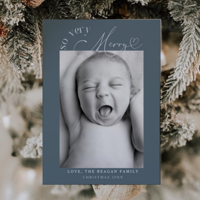 So Very Merry Christmas Slate Blue Birth  Announcement (Creator Uploaded)