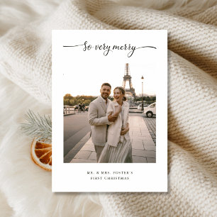  So Very Merry Elegant Script Newlywed Photo Holiday Card