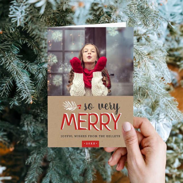 So Very Merry Folded Holiday Photo Greeting Card (Creator Uploaded)