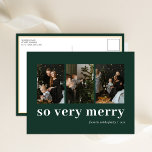 So Very Merry Green Modern 3 Photo Collage Holiday Postcard<br><div class="desc">So Very Merry Green Modern 3 Photo Collage Holiday Postcard. Send Holiday Greetings to your loved ones with this festive and Modern Holiday Card. All the texts are pre-arranged for you to personalise easily and quickly with your own details. Happy Holidays!</div>