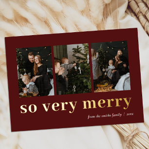 So Very Merry Red Gold Modern 3 Photo Collage