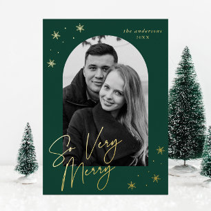 So Very Merry Script Arch Photo Green and Gold