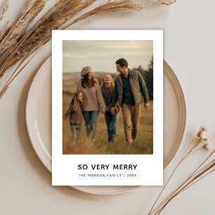 So Very Merry Simple Rustic Family Photo Holiday Card