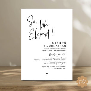 So, We Eloped, Modern Wedding Elopement Dinner Invitation