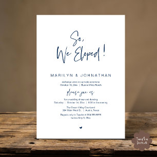 So, We Eloped, Modern Wedding Elopement Dinner Invitation
