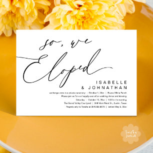 So, We Eloped, Romantic Wedding Dinner Party Invitation