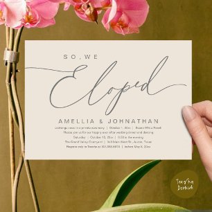So, We Eloped, Romantic Wedding Elopement Party Invitation
