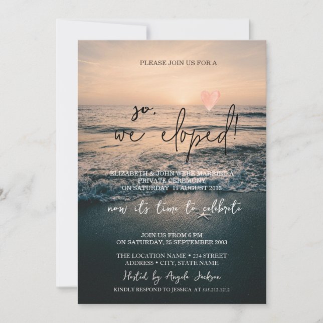So We Eloped,Tropical Beach Wedding Elopement Invitation (Front)