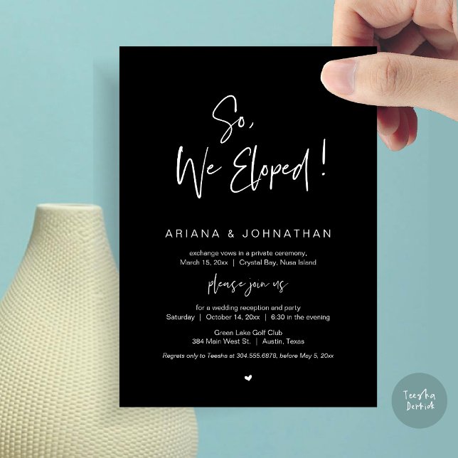 So, We Eloped, Wedding Elopement, in Neutral Taupe Invitation (So, We Eloped, Modern Wedding Elopement Dinner Invitation Card, PDF, in Classy Black)